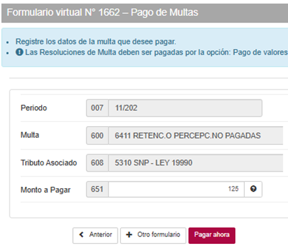 Llenado del Formulario Virtual 1662 - pago de multa ONP