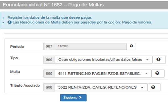 llenado Formulario Virtual N° 1662 - Pago de Multas 