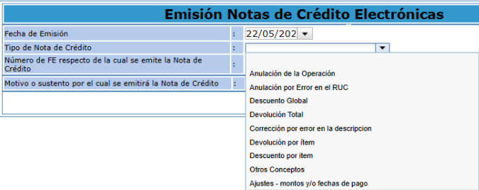 emision de nota de credito SUNAT