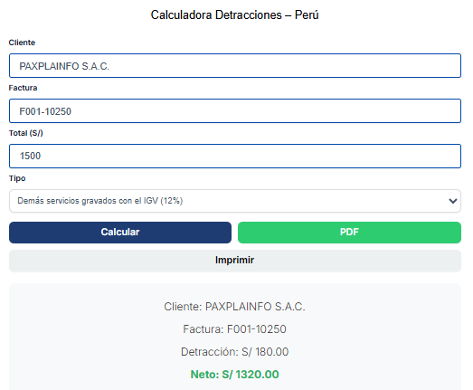 Calculadora de detracciones